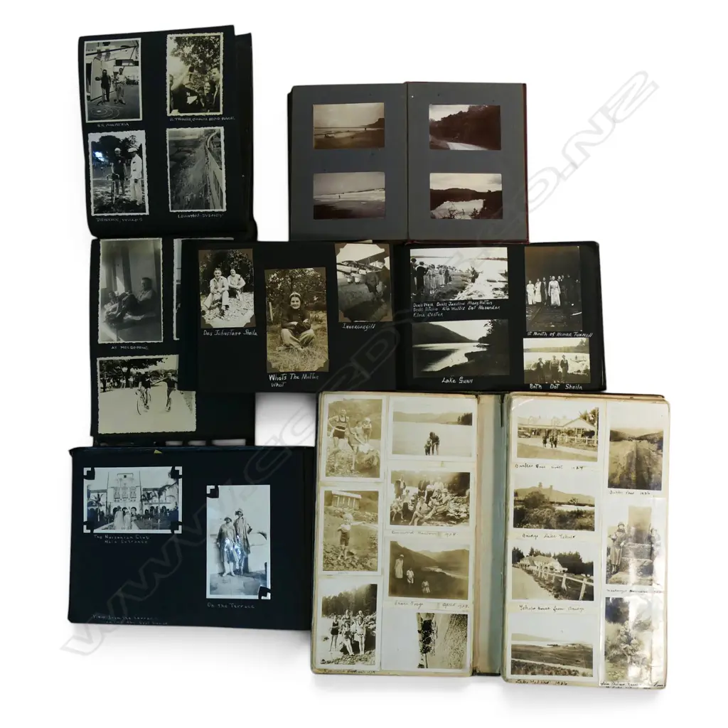 5 VINTAGE PERSONAL PHOTO ALBUMS: Family members + homes + school + 'Hicks Stewart Island' 1930's + Ausie & NZ cycling... Image 1++